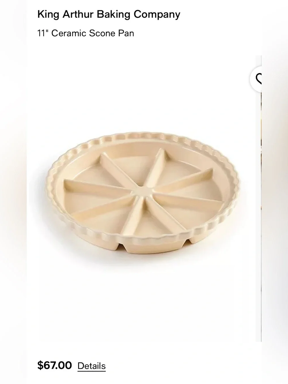 King Arthur Baking Scone Plate. 11” Creamy Yellow color.